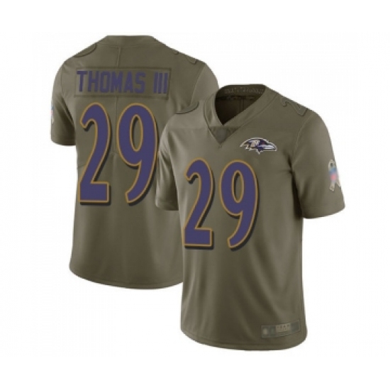 Men's Baltimore Ravens 29 Earl Thomas III Limited Olive 2017 Salute to Service Football Jersey