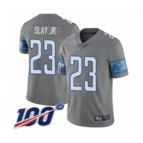 Men's Detroit Lions 23 Darius Slay Limited Steel Rush Vapor Untouchable 100th Season Football Jersey