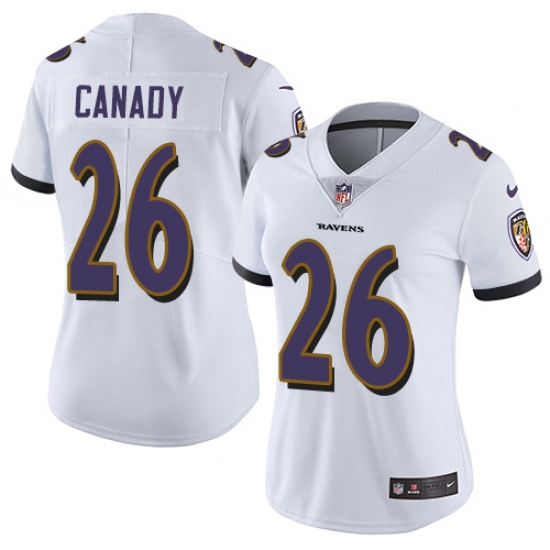 Women Nike Baltimore Ravens 26 Maurice Canady White Vapor Untouchable Limited Player NFL Jersey