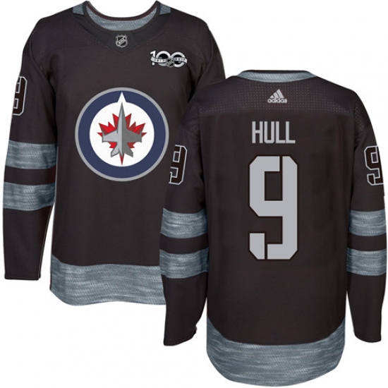 Men's Adidas Winnipeg Jets 9 Bobby Hull Authentic Black 1917-2017 100th Anniversary NHL Jersey