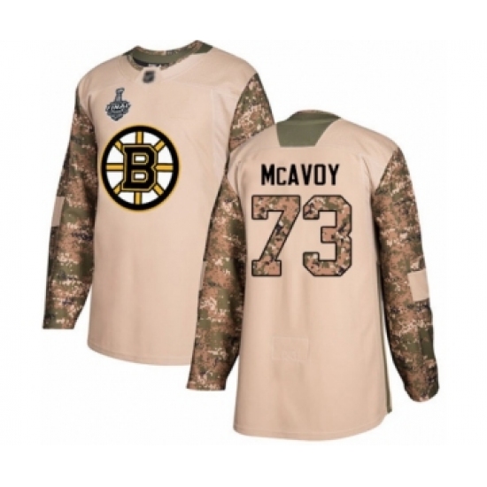 Men's Boston Bruins 73 Charlie McAvoy Authentic Camo Veterans Day Practice 2019 Stanley Cup Final Bound Hockey Jersey