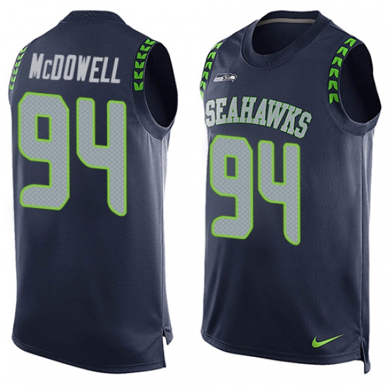 Men's Nike Seattle Seahawks 94 Malik McDowell Limited Steel Blue Player Name & Number Tank Top NFL Jersey