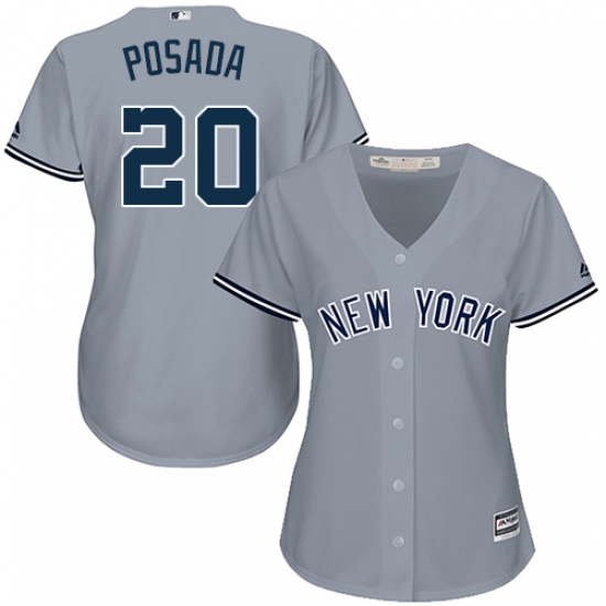 Women's Majestic New York Yankees 20 Jorge Posada Replica Grey Road MLB Jersey