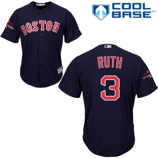 Youth Majestic Boston Red Sox 3 Babe Ruth Authentic Navy Blue Alternate Road Cool Base 2018 World Series Champions MLB Jersey