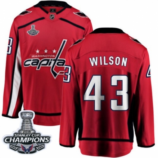 Youth Washington Capitals 43 Tom Wilson Fanatics Branded Red Home Breakaway 2018 Stanley Cup Final Champions NHL Jersey