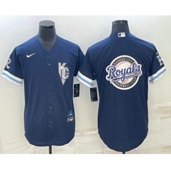 Men's Kansas City Royals Big Logo Black Gold Nike Cooperstown Legend V Neck Jersey