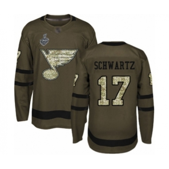 Men's St. Louis Blues 17 Jaden Schwartz Authentic Green Salute to Service 2019 Stanley Cup Final Bound Hockey Jersey
