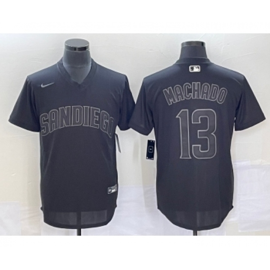 Men's San Diego Padres 13 Manny Machado Black Pullover Turn Back The Clock Stitched Cool Base Jersey