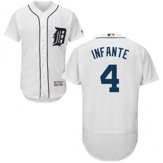 Men's Majestic Detroit Tigers 4 Omar Infante White Flexbase Authentic Collection MLB Jersey