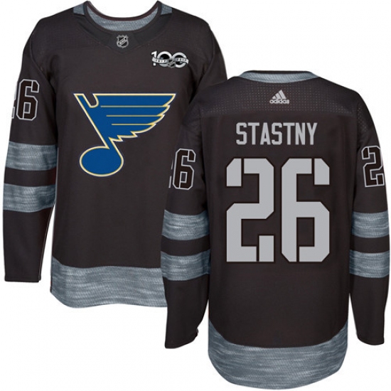 Men's Adidas St. Louis Blues 26 Paul Stastny Authentic Black 1917-2017 100th Anniversary NHL Jersey