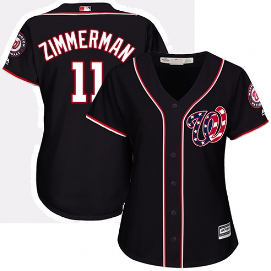 Women's Majestic Washington Nationals 11 Ryan Zimmerman Authentic Navy Blue Alternate 2 Cool Base MLB Jersey