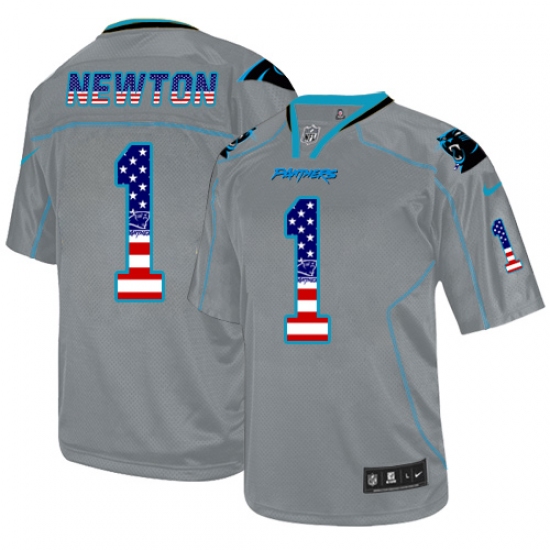 Men's Nike Carolina Panthers 1 Cam Newton Elite Grey USA Flag Fashion NFL Jersey