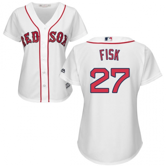 Women's Majestic Boston Red Sox 27 Carlton Fisk Replica White Home MLB Jersey