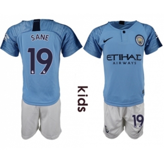 Manchester City 19 Sane Home Kid Soccer Club Jersey