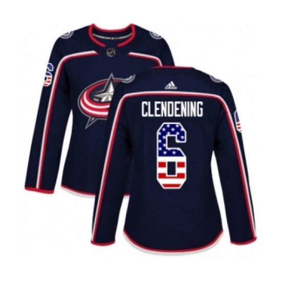 Women's Adidas Columbus Blue Jackets 6 Adam Clendening Authentic Navy Blue USA Flag Fashion NHL Jersey