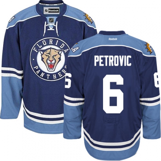 Men's Reebok Florida Panthers 6 Alex Petrovic Premier Navy Blue Third NHL Jersey