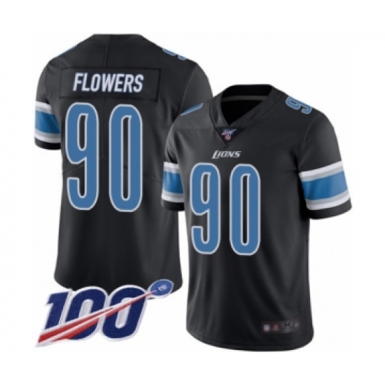 Men's Detroit Lions 90 Trey Flowers Limited Black Rush Vapor Untouchable 100th Season Football Jersey