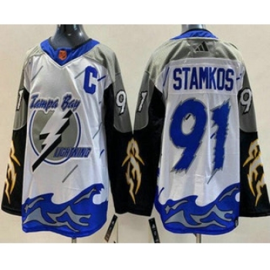 Men's Tampa Bay Lightning 91 Steven Stamkos White 2022 Reverse Retro Authentic Jersey