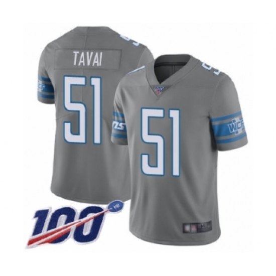 Men's Detroit Lions 51 Jahlani Tavai Limited Steel Rush Vapor Untouchable 100th Season Football Jersey