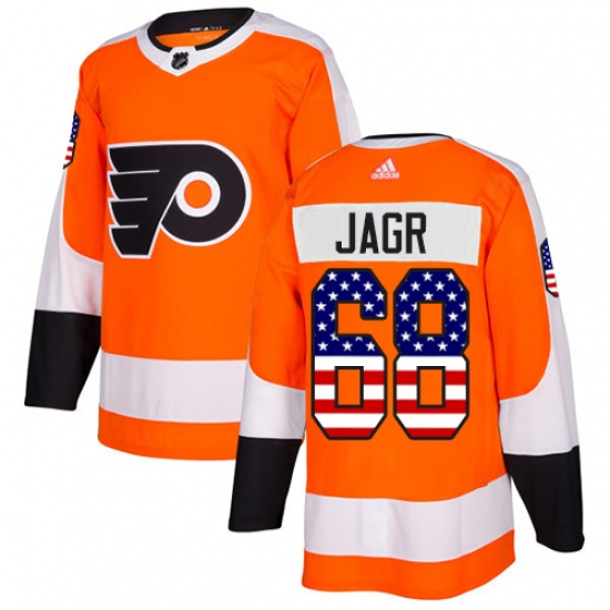 Men's Adidas Philadelphia Flyers 68 Jaromir Jagr Authentic Orange USA Flag Fashion NHL Jersey