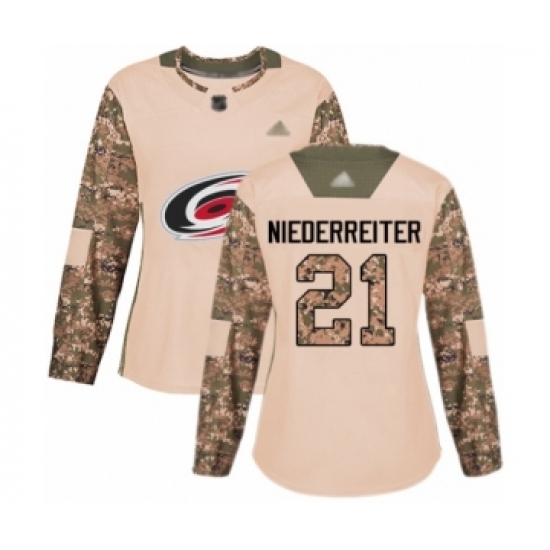 Women's Carolina Hurricanes 21 Nino Niederreiter Authentic Camo Veterans Day Practice Hockey Jersey