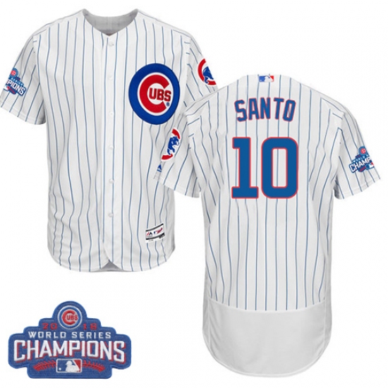 Men's Majestic Chicago Cubs 10 Ron Santo White 2016 World Series Champions Flexbase Authentic Collection MLB Jersey