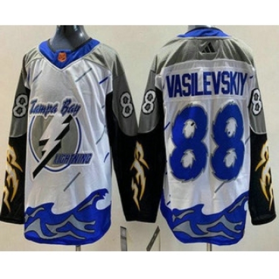 Men's Tampa Bay Lightning 88 Andrei Vasilevskiy White 2022 Reverse Retro Authentic Jersey