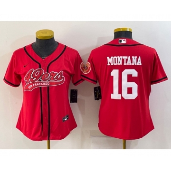 Youth San Francisco 49ers 16 Joe Montana Red With Patch Cool Base Stitched Baseball Jersey