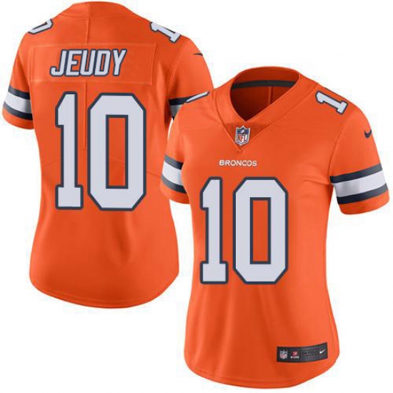 Women's Denver Broncos 10 Jerry Jeudy Orange Stitched Limited Rush Jersey