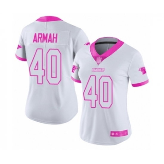 Women's Carolina Panthers 40 Alex Armah Limited White Pink Rush Fashion Football Jersey