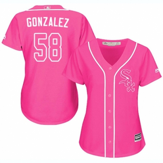 Women's Majestic Chicago White Sox 58 Miguel Gonzalez Replica Pink Fashion Cool Base MLB Jersey