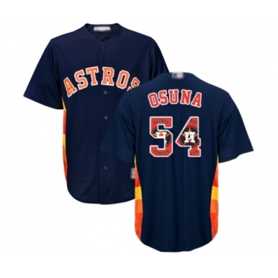 Men's Houston Astros 54 Roberto Osuna Authentic Navy Blue Team Logo Fashion Cool Base Baseball Jersey