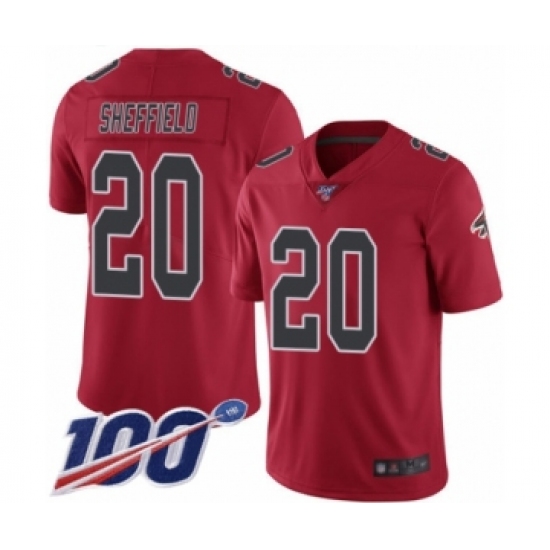 Men's Atlanta Falcons 20 Kendall Sheffield Limited Red Rush Vapor Untouchable 100th Season Football Jersey