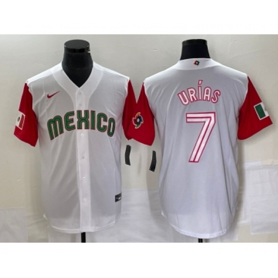 Men's Mexico Baseball 7 Julio Urias Number 2023 White Red World Classic Stitched Jersey46