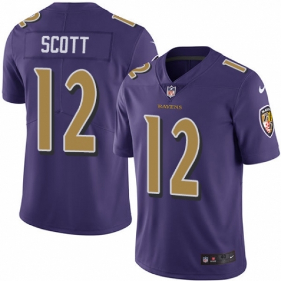 Men's Nike Baltimore Ravens 12 Jaleel Scott Elite Purple Rush Vapor Untouchable NFL Jersey