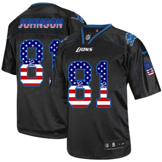 Men's Nike Detroit Lions 81 Calvin Johnson Elite Black USA Flag Fashion NFL Jersey