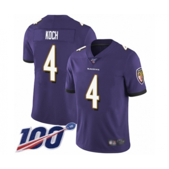 Men's Baltimore Ravens 4 Sam Koch Purple Team Color Vapor Untouchable Limited Player 100th Season Football Jersey