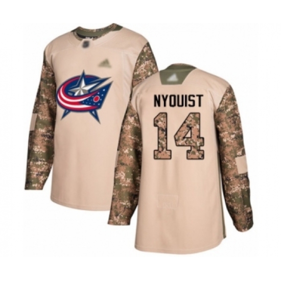 Youth Columbus Blue Jackets 14 Gustav Nyquist Authentic Camo Veterans Day Practice Hockey Jersey