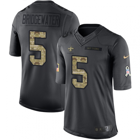 Men's Nike New Orleans Saints 5 Teddy Bridgewater Limited Black 2016 Salute to Service NFL Jersey