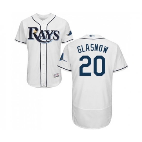 Men's Tampa Bay Rays 20 Tyler Glasnow Home White Home Flex Base Authentic Collection Baseball Jersey