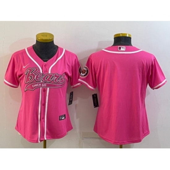 Women's Chicago Bears Blank Pink With Patch Cool Base Stitched Baseball Jersey