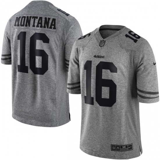 Men's Nike San Francisco 49ers 16 Joe Montana Limited Gray Gridiron NFL Jersey