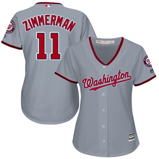 Women's Majestic Washington Nationals 11 Ryan Zimmerman Authentic Grey Road Cool Base MLB Jersey