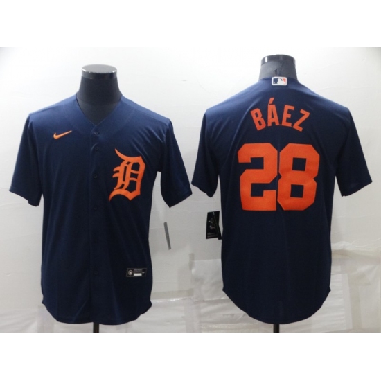 Men's Detroit Tigers 28 Javier Baez Nike Navy MLB Jersey