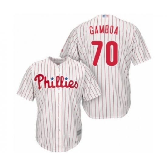 Youth Philadelphia Phillies 70 Arquimedes Gamboa Authentic White Red Strip Home Cool Base Baseball Player Jersey