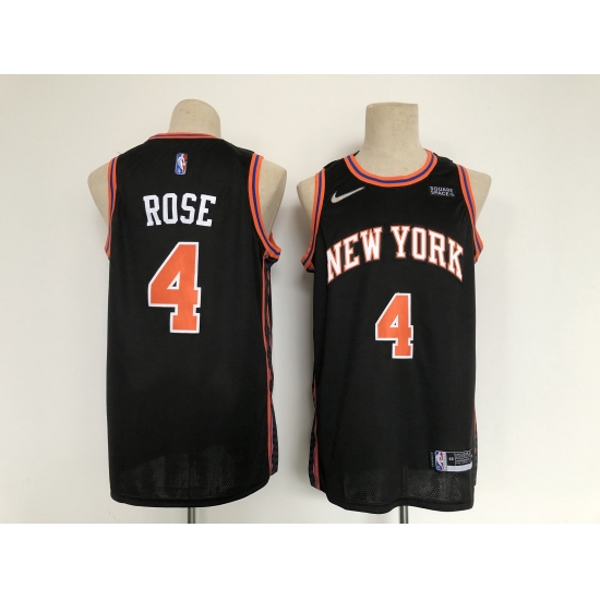 Men's New York Knicks 4 Derrick Rose Black Nike Stitched Basketball City Player Jersey