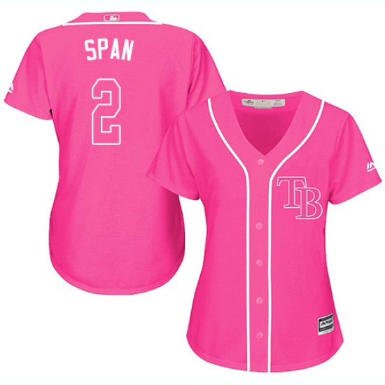 Women's Majestic Tampa Bay Rays 2 Denard Span Authentic Pink Fashion Cool Base MLB Jersey