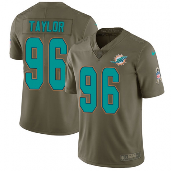 Men's Nike Miami Dolphins 96 Vincent Taylor Limited Olive 2017 Salute to Service NFL Jersey
