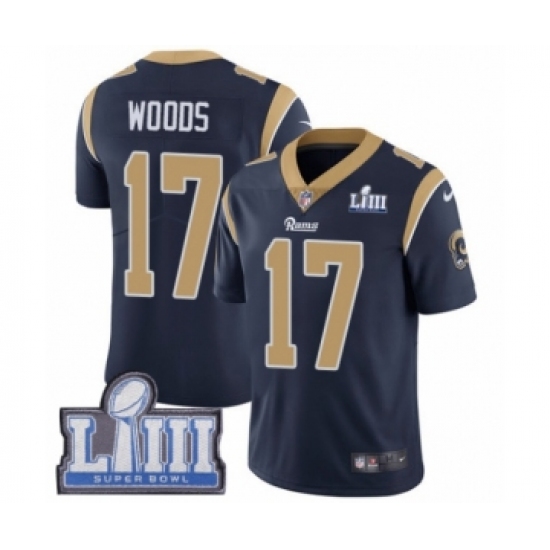 Men's Nike Los Angeles Rams 17 Robert Woods Navy Blue Team Color Vapor Untouchable Limited Player Super Bowl LIII Bound NFL Jersey