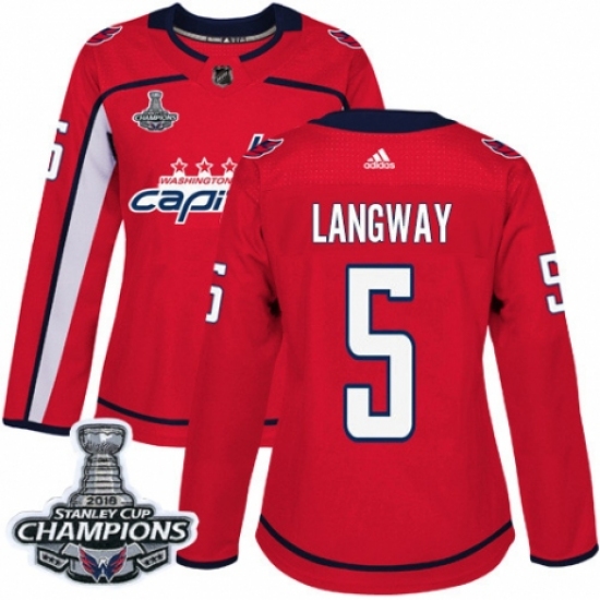 Women's Adidas Washington Capitals 5 Rod Langway Authentic Red Home 2018 Stanley Cup Final Champions NHL Jersey